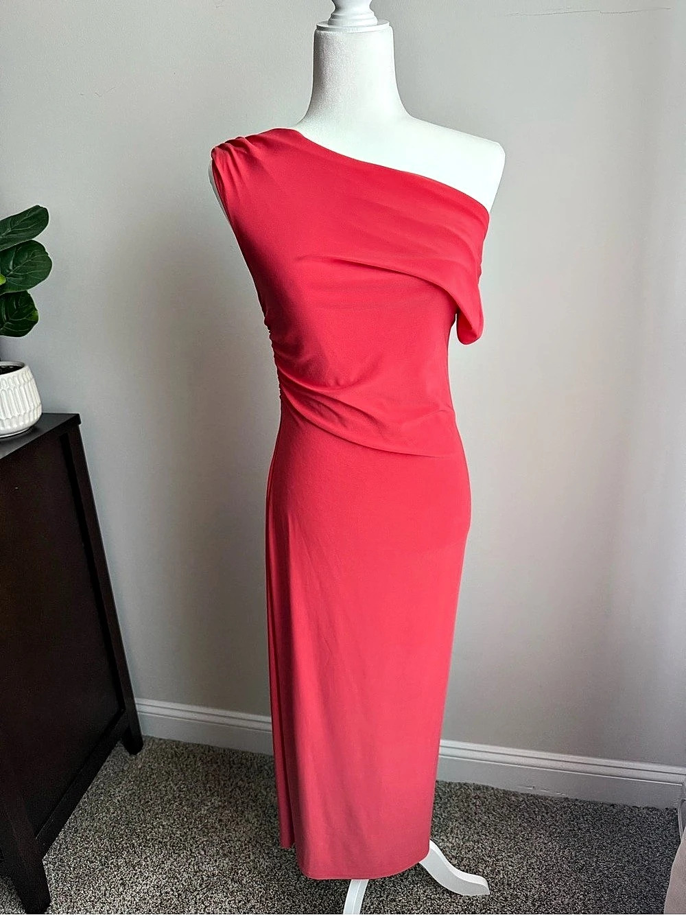 Aritzia Babaton Gallery Dress, Ruched Draped Maxi Dress in Cherry Red, Size L